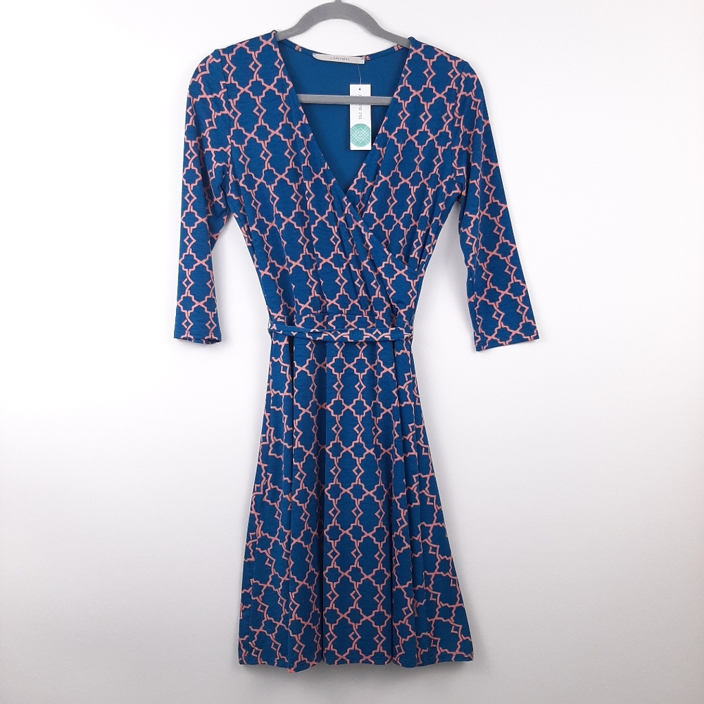 41 Hawthorne Renesme Jersey Faux Wrap Dress Teal and Pink Size Small